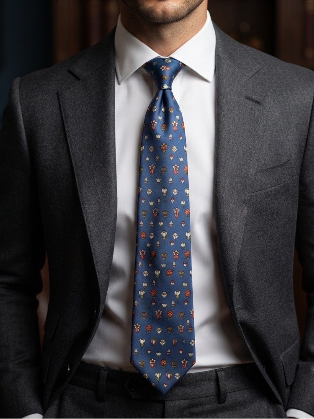 Authentic Salvatore Ferragamo 100% Silk Tie – Blue Botanical Floral Print